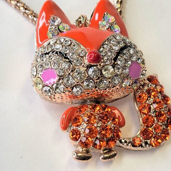 Fox Pendant Necklace Orange Animal Pendant Long Necklace Orange Crystal Pendants - Picture 3 of 12